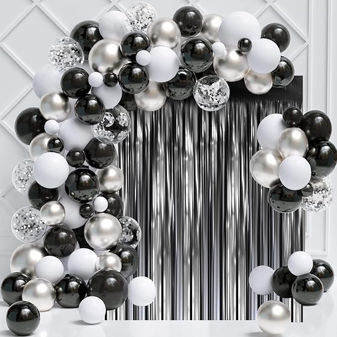 3 Pack 3.3 x 8.2 ft Matte Black Foil Fringe Backdrop Curtains, Fringe Backdrop - Image 6
