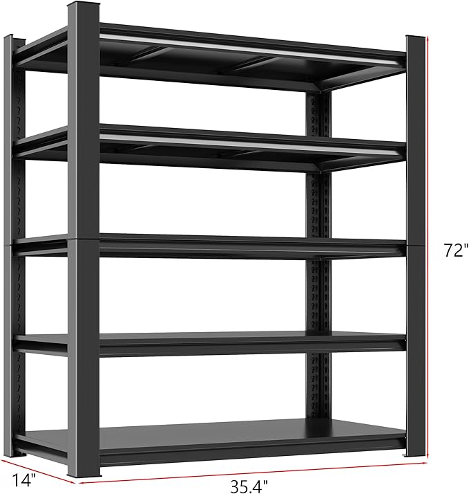 Metal Garage Shelving Unit, Heavy Duty 5-Tier Adjustable Storage Rack, Steel - Image 3