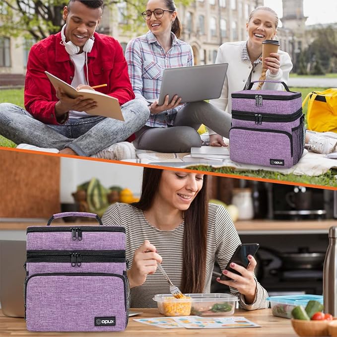 opux Insulated Lunch Bag for Men Women, Large Dual Compartment Cooler Bag - Image 8