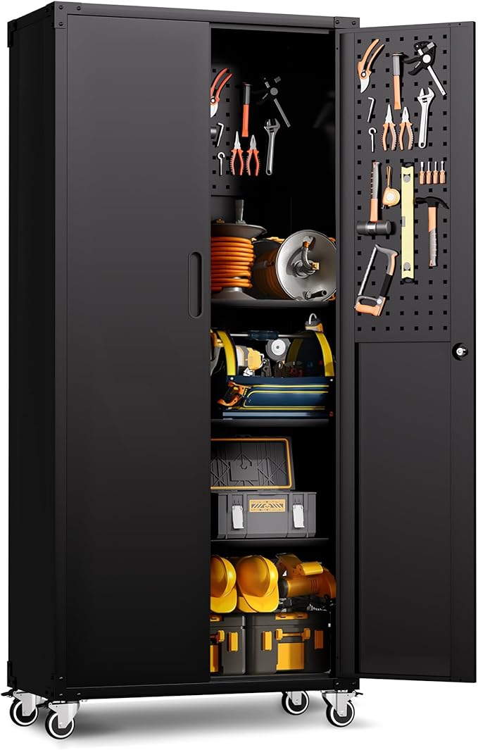 71'' Garage Storage Cabinet on Wheels Black Metal Tool Cabinets by OPTYMIRA