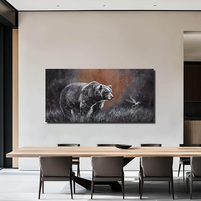ZHENGYIN Extra Wide Panoramic Bear Canvas Wall Art, Earth Tone Background - Image 6
