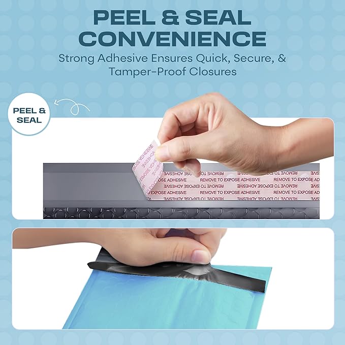 Light Blue Poly Bubble Mailers 8.5x12 inch #2 | Self Seal Padded Envelopes | - Image 4
