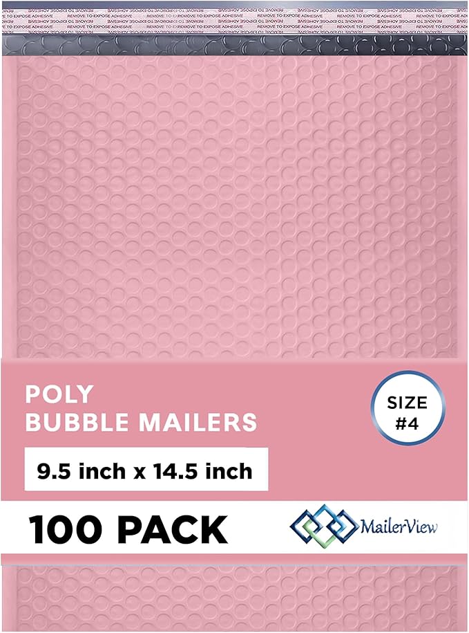 Light Pink Large Poly Bubble Mailers 9.5x14.5 inch #4 | Self Seal Padded by MAILERVIEW