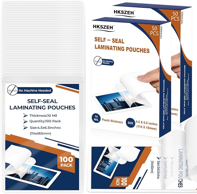 100 Pack 10 Mil 4"x6" Self Sealing Laminating Pouches Self Adhesive Lamination by Unknown