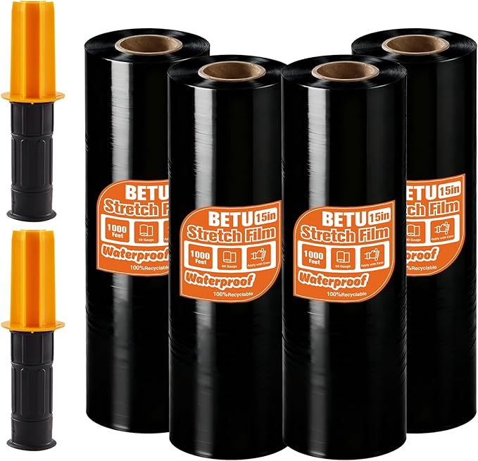 Black Stretch Film Shrink Wrap for Moving Supplies x 1000ft, Industrial by BETU