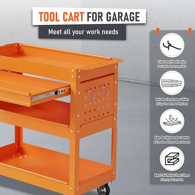 3 Tier Rolling Tool Cart, Heavy Duty Tool Cart on Wheels - Image 5