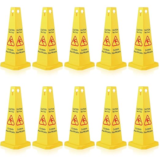 Floor Safety Cone Yellow Caution Wet Floor Sign 4 Sided Wet Cone Sign Public by Amylove
