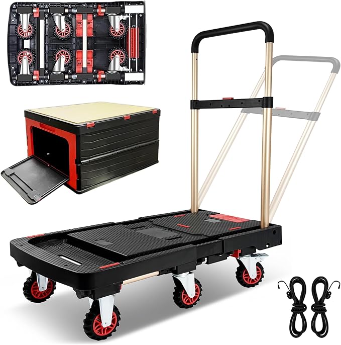 Collapsible Hand Truck w/Foldable Basket & Brake Wheel, Retractable Platform & by Warmyou