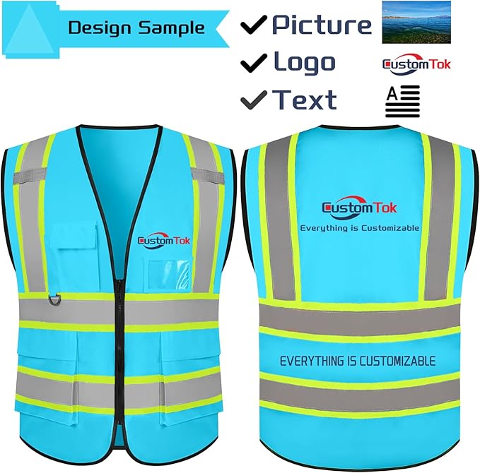Custom Safety Vest with Logo Pockets High Visibility Reflective Vests - Image 4
