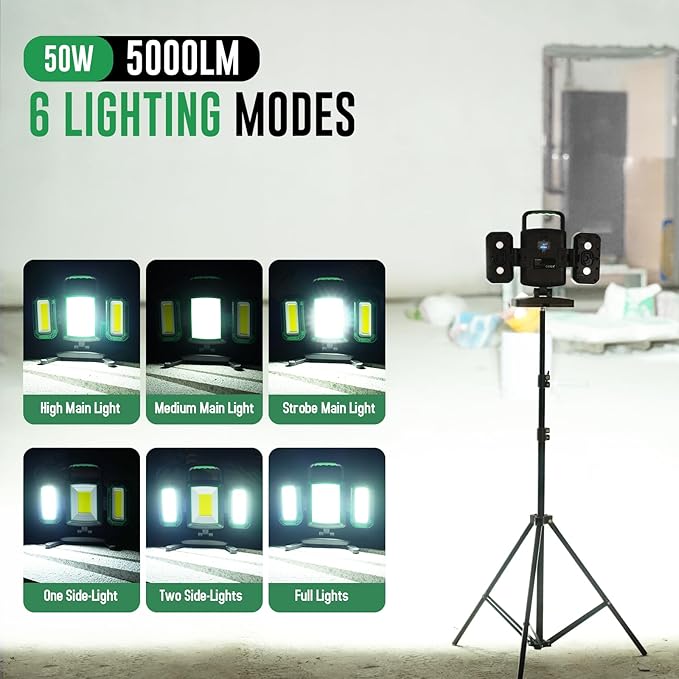 50W 5000LM Rechargeable Work Light, 3-in-1 Magnetic Work Light - Image 3
