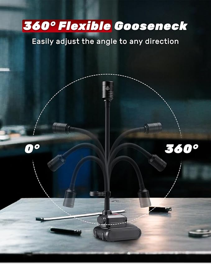 Magnetic Work Light, 4400mAh Rechargeable Flexible Gooseneck Work Light - Image 3