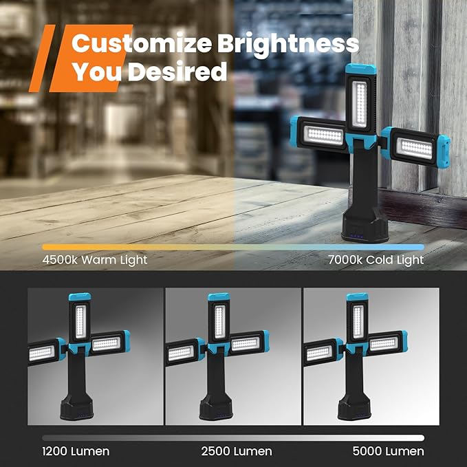 5000 Lumen Work Light with Stand, GoGonova 67'' Rechargeable Cordless Work - Image 3