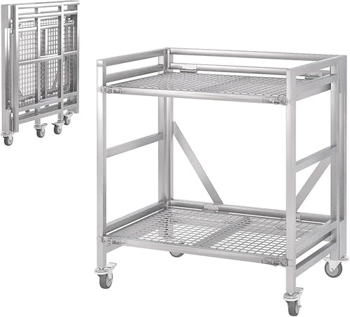 2 Shelf Rolling Cart with Wheels, 660lbs Capacity Collapsible Steel Rolling by ChincoStar