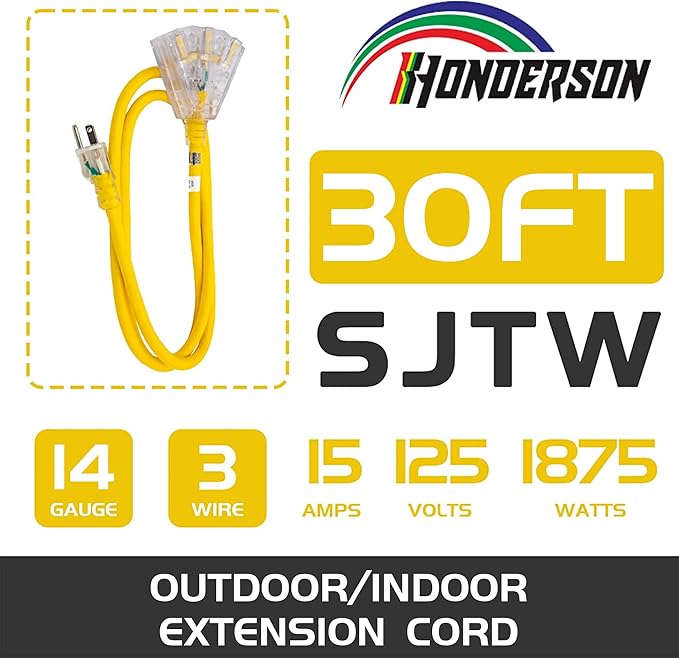3-Outlets Indoor Outdoor Extension Cord Weatherproof - Image 2