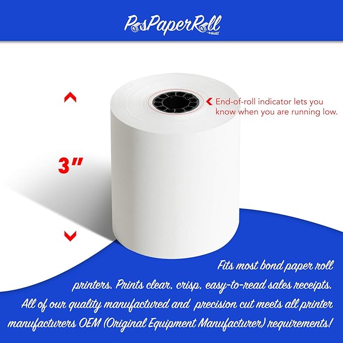 3" x 150' 1-Ply Bond Paper Kitchen Printer Receipt Paper - Image 3