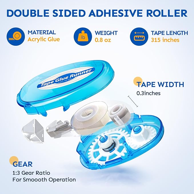 4 Pack Double Sided Tape Roller, 8mm x 315 Inch Permanent Adhesive Scrapbook - Image 2