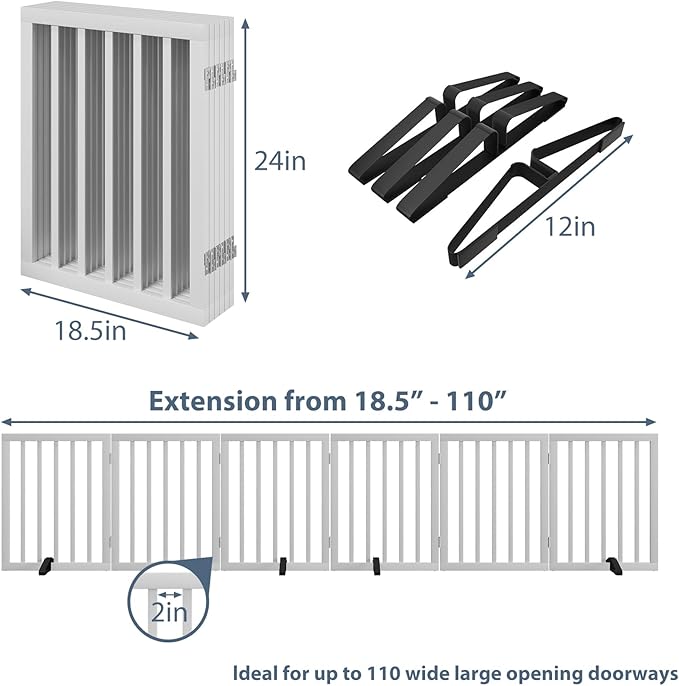 Dog Gates for Doorways Extra Wide 110inches, Wooden Freestanding Pet Gates for - Image 6