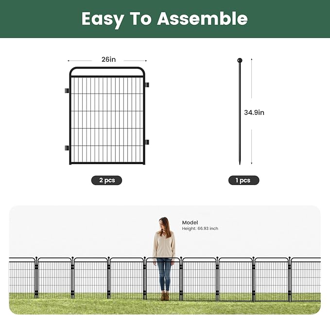 Decorative Garden Fence 32in x52in, Thicken 2 Panels Metal No Dig Outdoor Dog - Image 4