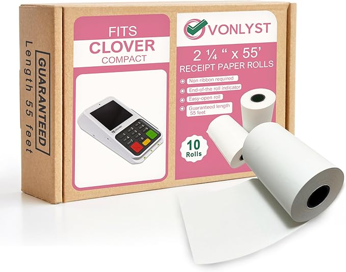 Compatible Clover Compact Countertop POS Thermal Receipt Paper 2 1/4 x 55 by VonlystReceiptPaperSpecialist