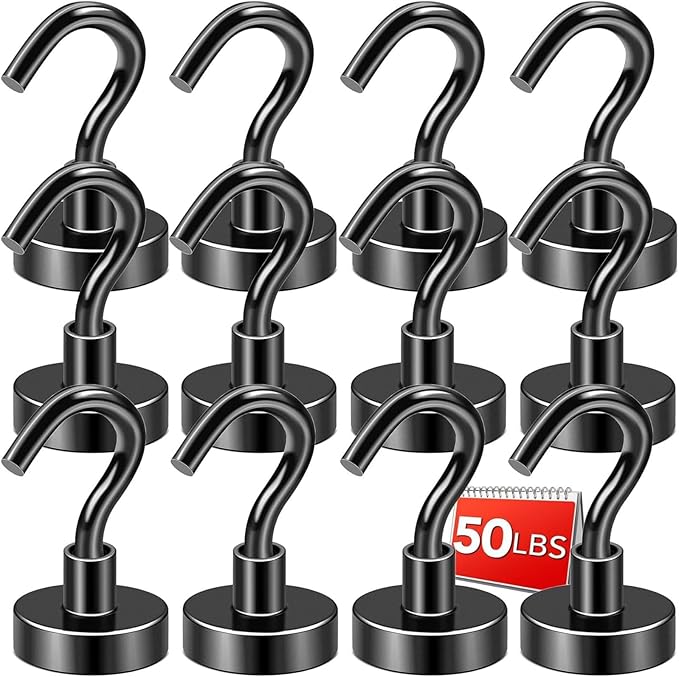 DIYMAG Black Magnetic Hooks, 50 LB Heavy Duty Strong Magnets by DIYMAG