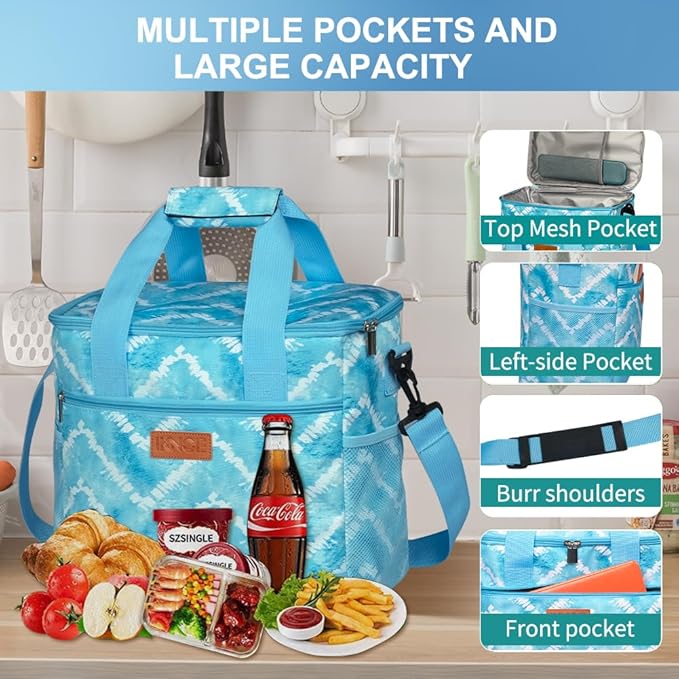 iknoe Large Cooler Bag Collapsible 24 Can Insulated Bags Leakproof Lunch Cooler - Image 4