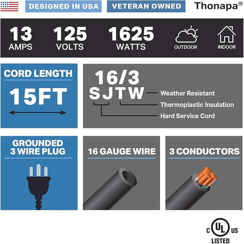 15 Ft Black Outdoor Extension Cord - Image 2