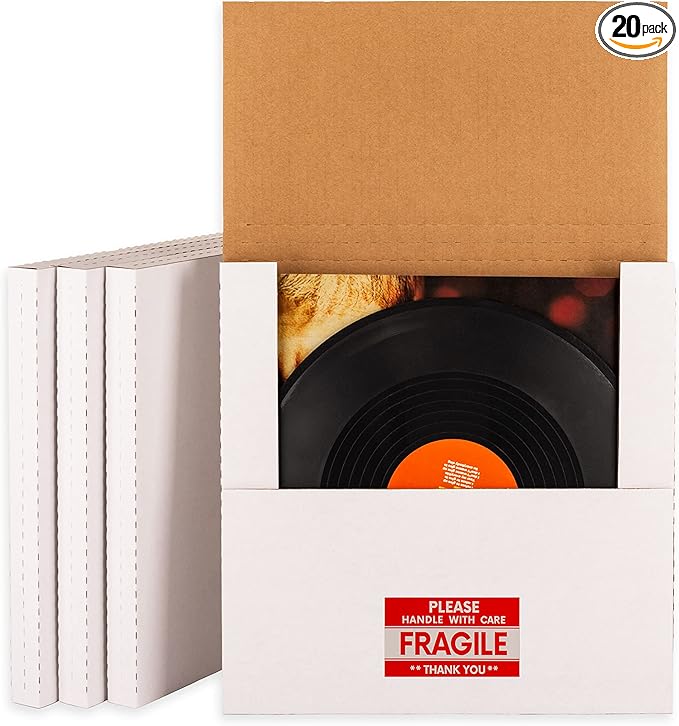 White 12" Vinyl Record Shipping Boxes, 12.8"L x 12.8"W x 1"H Corrugated by PackwithEase