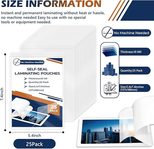 25 Pack 10 Mil 5"x7" Self Sealing Laminating Pouches Self Adhesive Lamination - Image 2