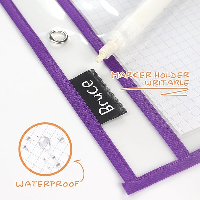 20 Pack Dry Erase Pockets with Rings, 10 x 14 Inch Ticket Holders Clear Plastic - Image 3