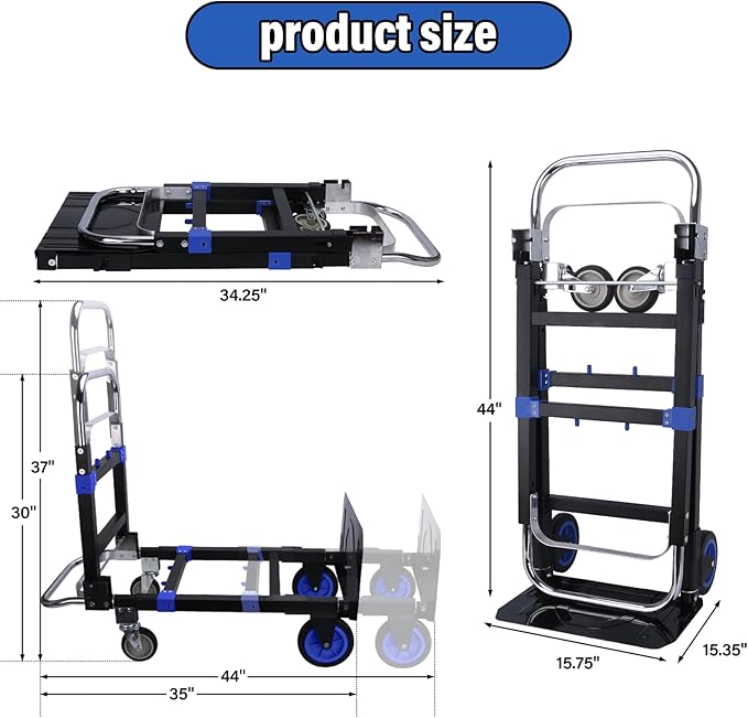 Upgraded 3 in 1 Folding Hand Truck, 600lbs Capacity, Heavy Duty Convertible - Image 2