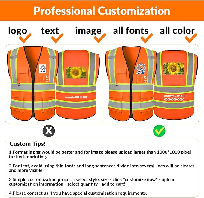 BeautyWill Custom Safety Vest Logo Class 2 High Visibility Reflevtive Vest - Image 2