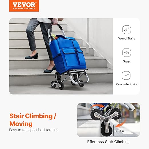 VEVOR Stair Climber Cart, 36L Capacity, Grocery Cart Laundry Stair Climbing - Image 2