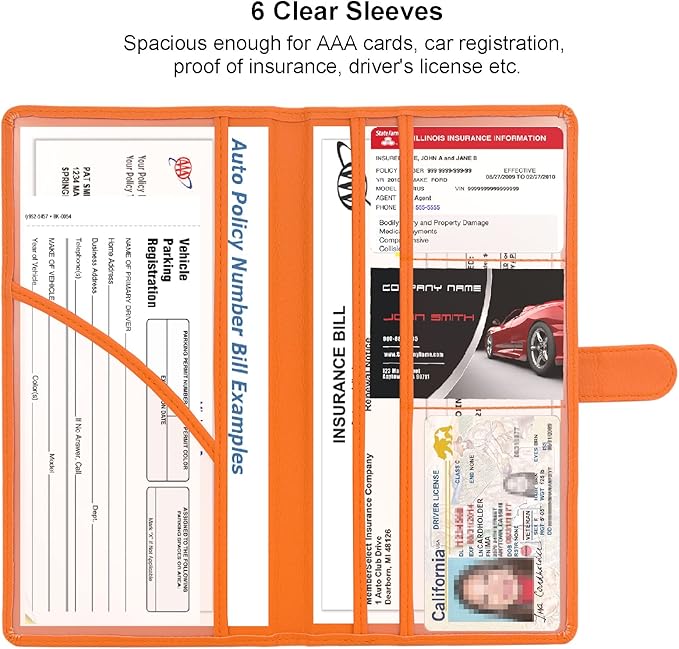 Car Registration and Insurance Holder, Leather Magnetic Shut Vehicle Glove Box - Image 3