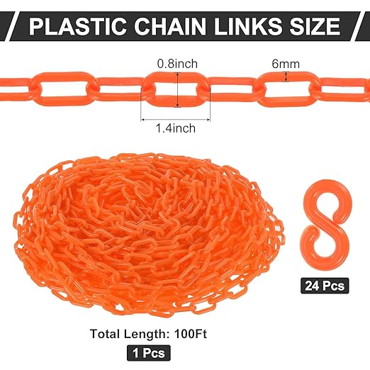 PATIKIL Plastic Chain Links, 100 Foot Safety Barrier Chain Orange - Image 3