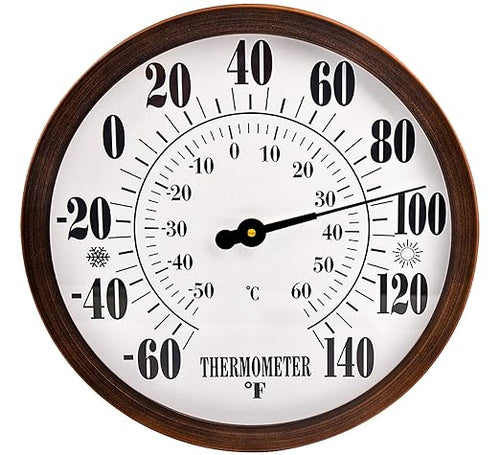 12'' Indoor Outdoor Thermometer Large Numbers, Hanging Decorative Wall by Lirches