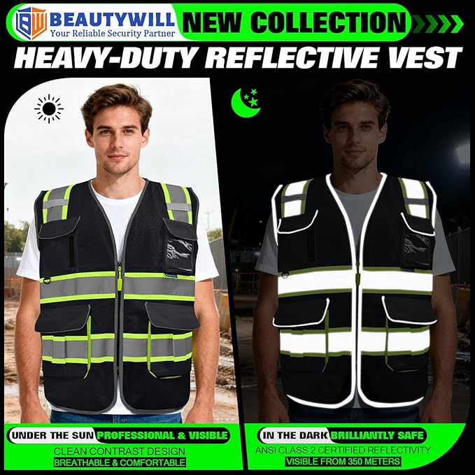 BeautyWill Custom Logo 10 Pockets Safety Vest Class2 ANSI Certified High - Image 4