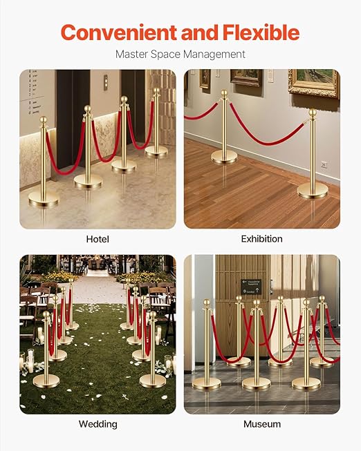 VEVOR Stanchions and Velvet Ropes 4Pcs, Hollow Base - Image 5