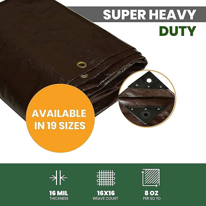 WHITEDUCK 16x20 Tarp 16 MIL Heavy Duty Poly Tarp Waterproof UV Resistant - Image 2