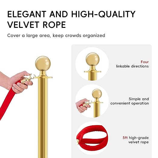 Gold Stanchions with Red Velvet Ropes - Image 6
