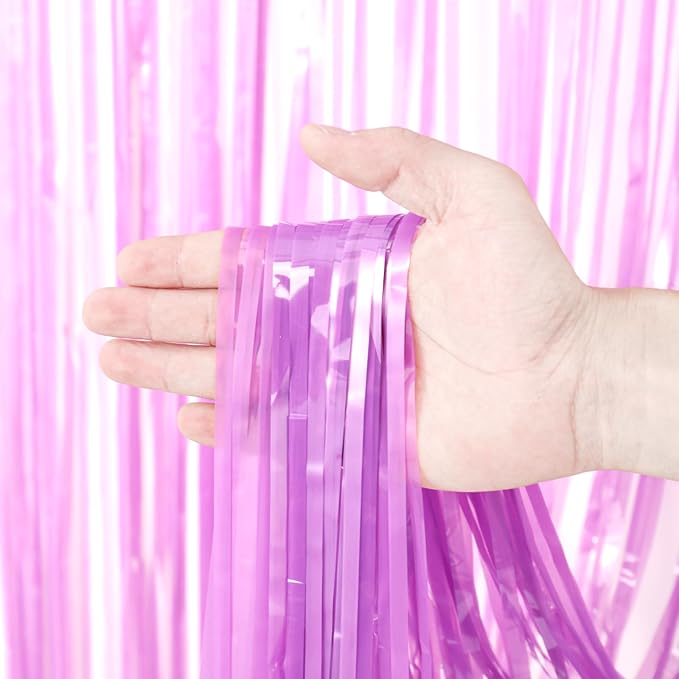 3 Pack 3.3 x 8.2 ft Pastel Purple Foil Fringe Backdrop Curtains, Tinsel - Image 2