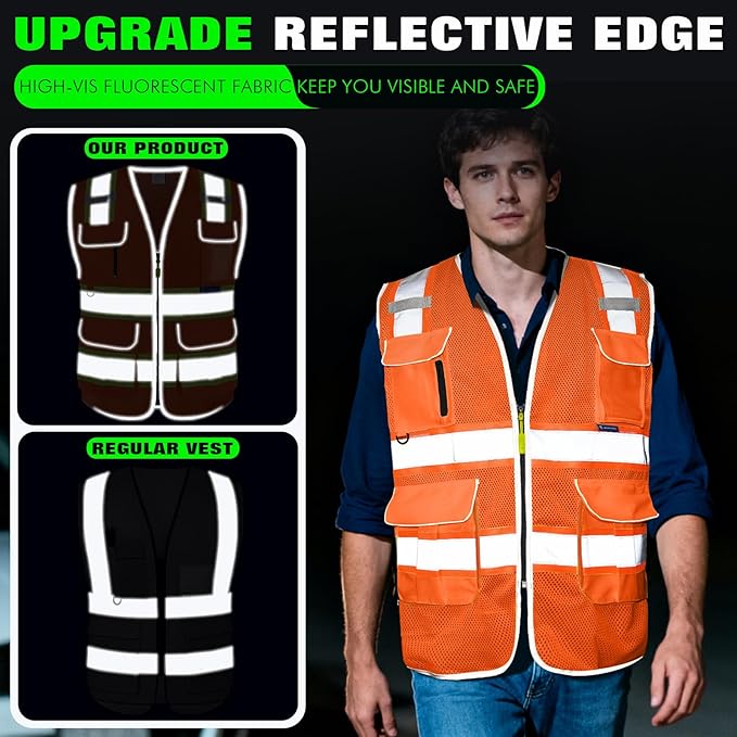 BeautyWill Custom Logo 10 Pockets Safety Vest Class2 ANSI Certified High - Image 3
