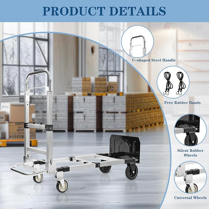 600-Pound 4-Wheel Folding Hand Truck/Cart, Heavy-Duty - Image 7
