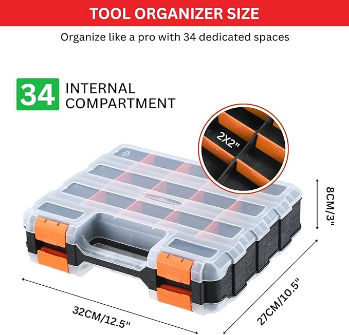 Andalus Tools Organizer Box, Small Parts Storage 34-Compartment Double-Sided - Image 3
