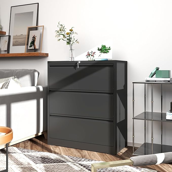 File Cabinets 3 Drawer, Metal Office Storage Filing Cabinet - Image 7