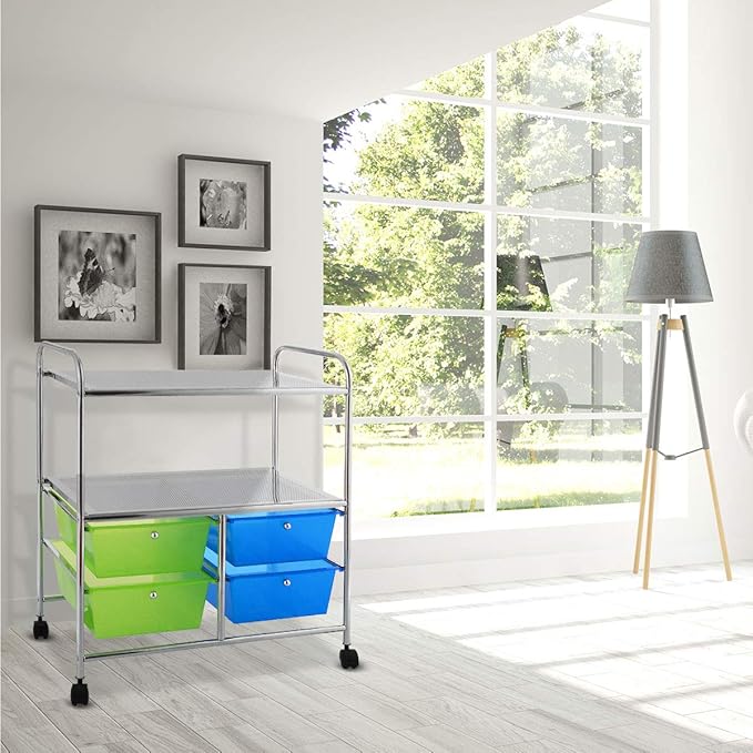 Giantex Rolling Storage Cart w/ 4 Drawers 2 Shelves Metal Rack Shelf Home - Image 3