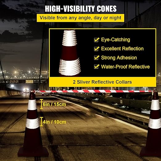 VEVOR Safety Cones, 12 x 28" Traffic Cones, PVC Orange Construction Cones - Image 4