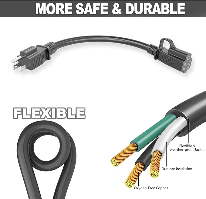 HUANCHAIN Indoor Outdoor Black Extension Cord 60 ft Waterproof, 16/3 Gauge - Image 2