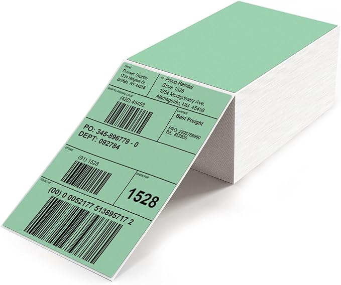 Green Direct Thermal Labels 4 × 6 Inch Vinyl Self-Adhesive Fanfold Shipping by YIKIADA