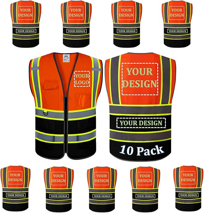 10 Pack Custom Safety Vest Customized Logo Mesh Vest Class 2 High Visibility by BeautyWill
