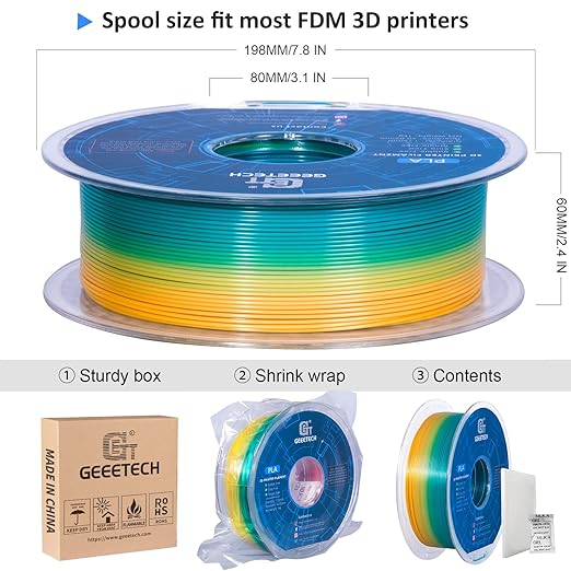 Geeetech Rainbow PLA Filament 1.75mm, 3D Printer Multicolor Filament, Color - Image 6